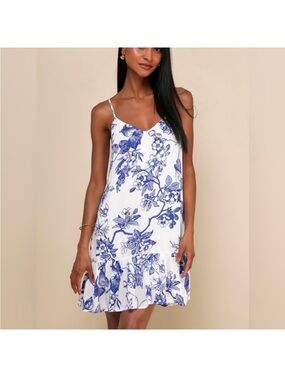 Lulus Blue Floral Slip Dress